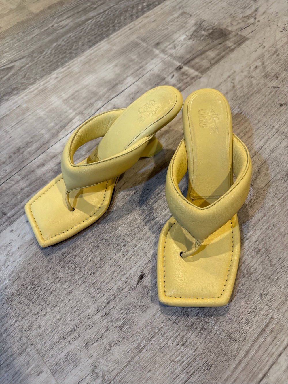 Gia Borghini Yellow Square-Toe Thong Heels